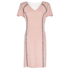 Carolina Herrera Blush Pink Midi Dress with Black Tweed Details